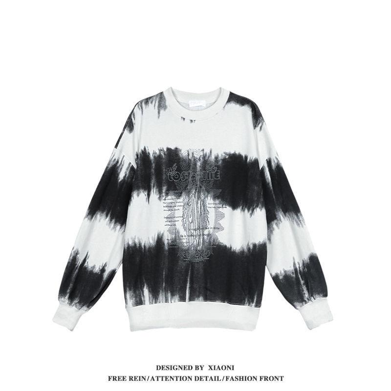 Personalized Tie-dye Printed Sweatshirt Women's Mid-length O-neck Loose Pullover Hoodies