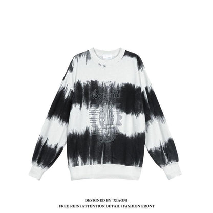 Personalized Tie-dye Printed Sweatshirt Women's Mid-length O-neck Loose Pullover Hoodies
