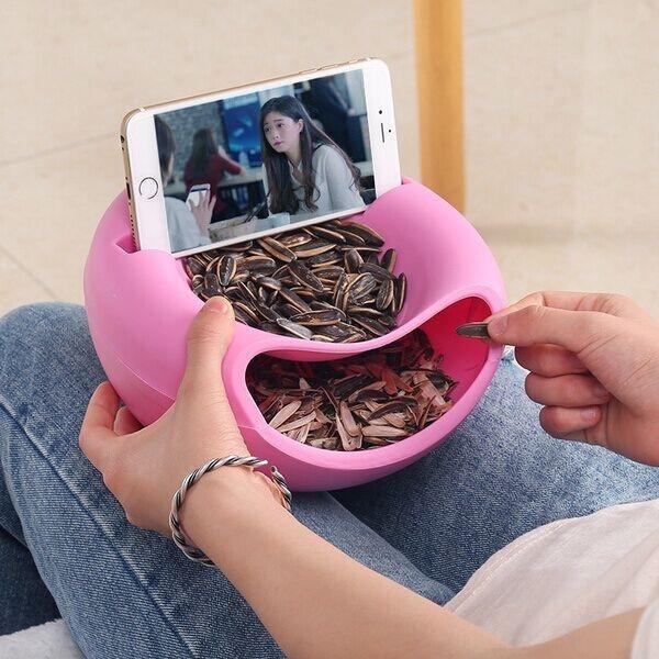 Creative Double-layer Melon Seed Plate Mobile Phone Bracket Dry Fruit Plate Living Room Household Fruit Box Seeds Nuts Storage Box