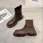 Winter Women's Short Boots Thick-heeled Thick-soled Martin Boots Fashion Knit Stitching Stretch Boots