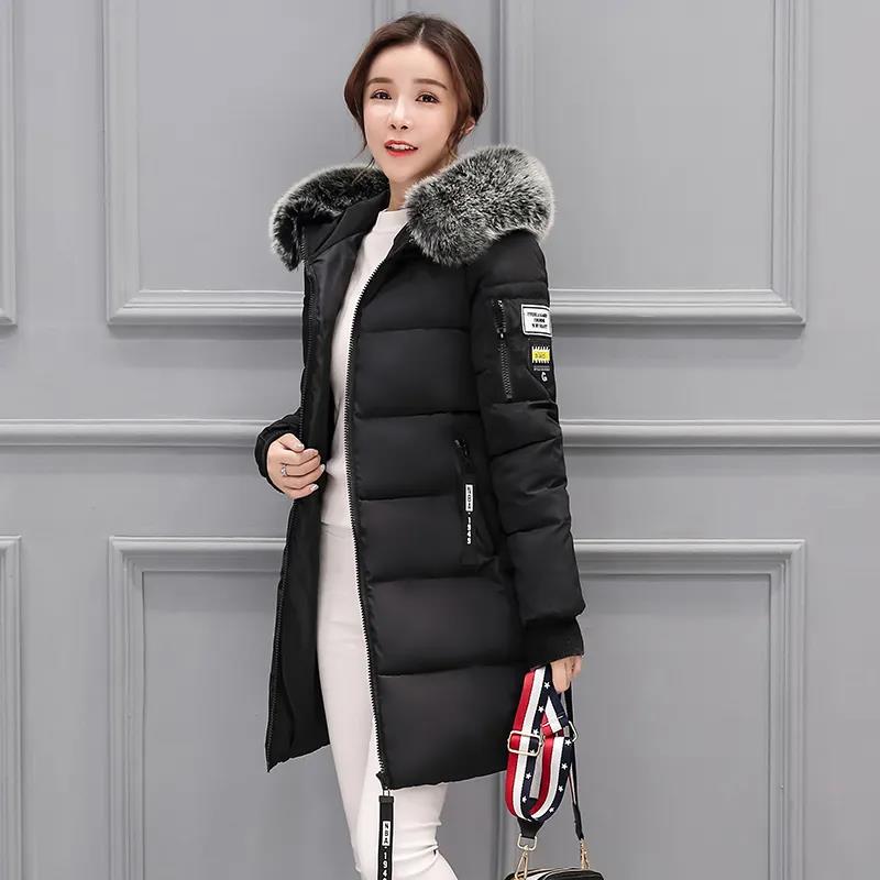 Winter Clothes Korean Style Cotton-padded Jacket Women's Big Fur Collar Coat Slim-fitting Cotton-padded Coat Mid-length Padded Jacket Trendy