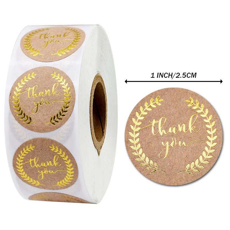 500 Sheets/roll Kraft Paper Round Sticker Thank You Label Sticky Note Baking Packaging Decoration Tasteless