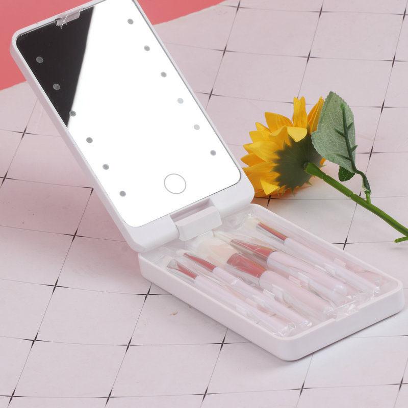 USB Rechargeable LED Makeup Mirror Folding Light Convenient Ladies Portable Rotating Storage Vanity Mirror