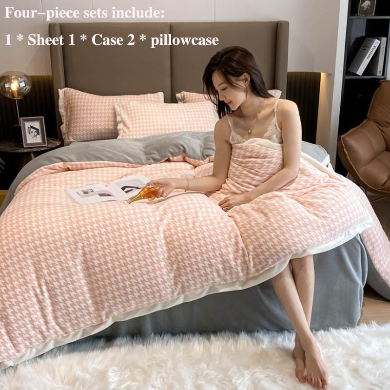 Winter Thickened Warm Milk Velvet Bed Four Sets of Thousands of Birds Simple Baby Velvet Sheets