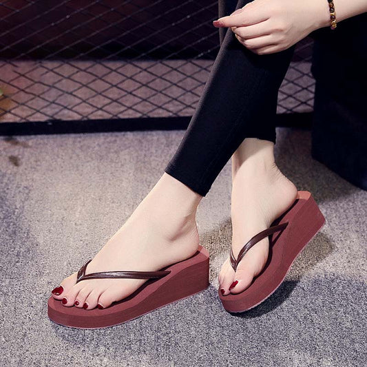 Flip-flops Female Version of All-match Casual Fashion Thin Belt Sponge Cake Sandals and Slippers Female Summer Flip-flops Non-slip Soft Beach Shoes