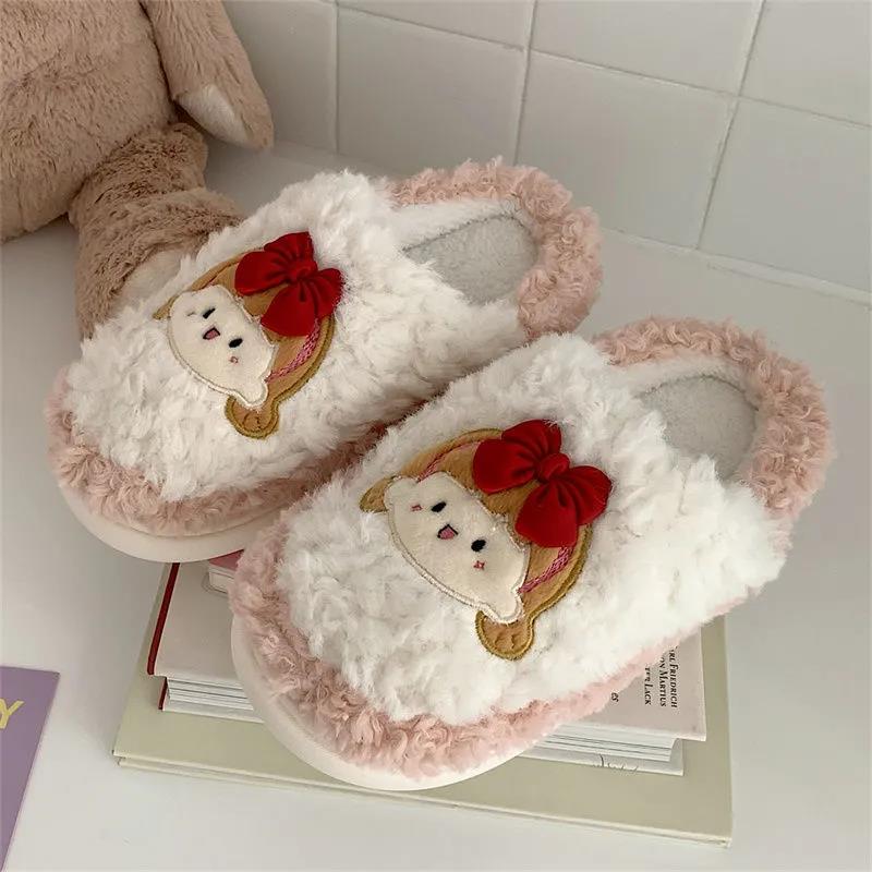 Autumn and Winter Girl Cute Cotton Slippers Warm Flat Shoes Indoor Non-slip Cotton Shoes Soft Shoes