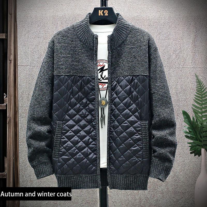 Men's Autumn and Winter Knitted Cardigan Zipper Jacket Men's Plus Velvet Thick Warm Sweater Jacket