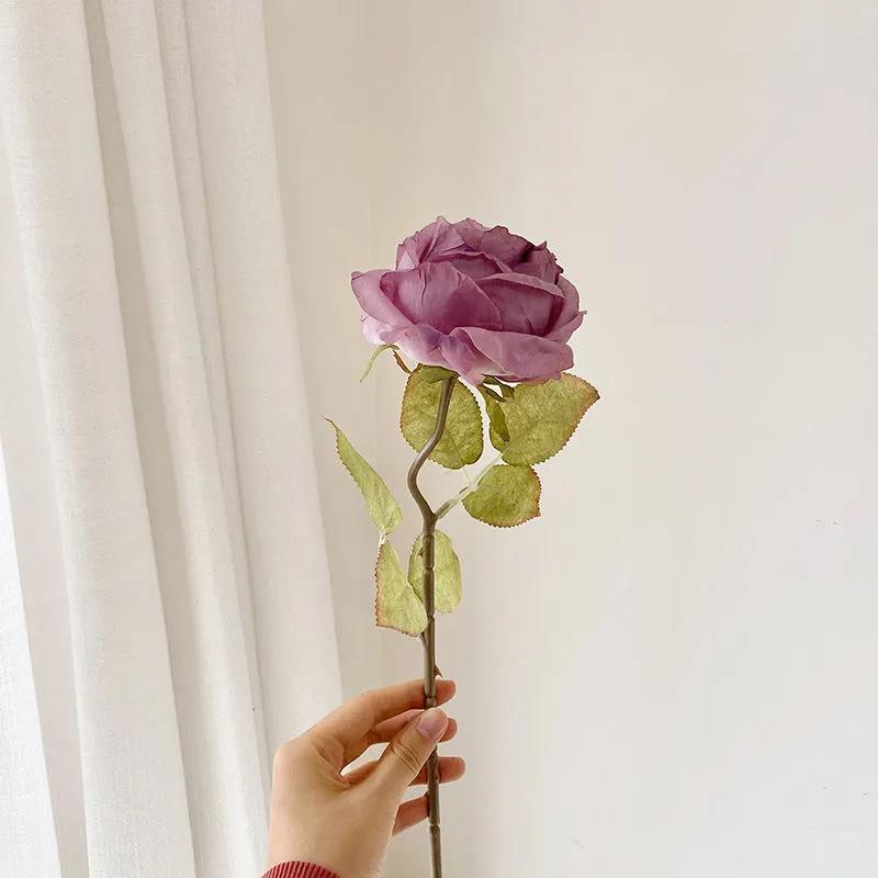 Coke Edge Imitation Dried Flower Rose Flower Korean Light Luxury Decoration Decoration Dining Room Fake Flower Simulation Flower Home Bouquet