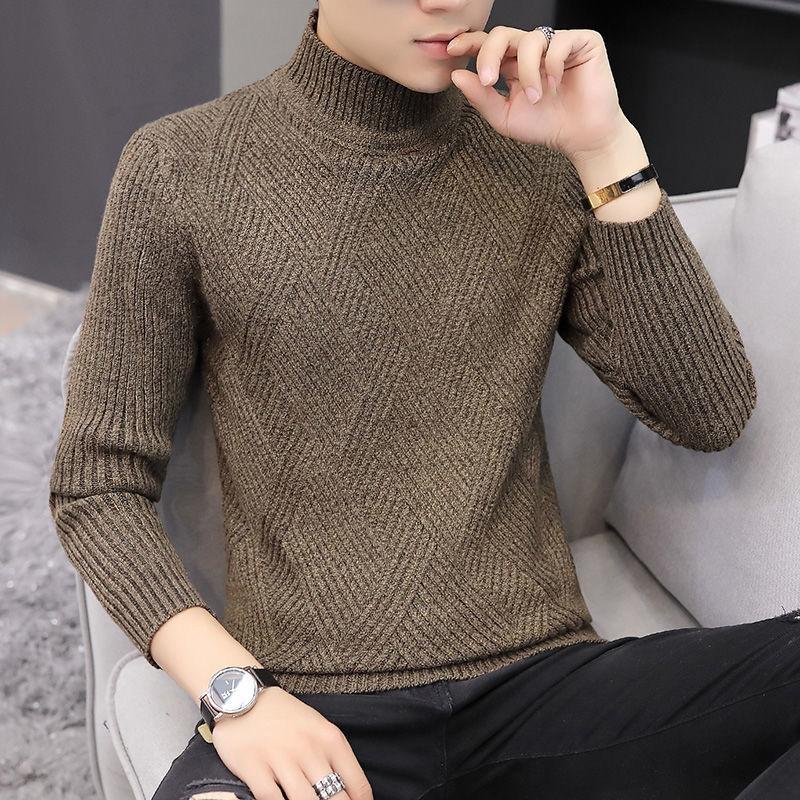 Autumn and Winter Diamond Plaid Men's Sweater Solid Color Low-neck Warm Top All-match Knitted Jacket