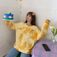 Spring  Autumn Thin Casual Long-sleeved Letter Printing Pullover Sweatshirt Tops Ladies O- Neck Tie-dye Hoodies