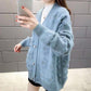 Mid-length Autumn and Winter Top Loose Casual Knit Cardigan Long-sleeved V-neck Sweater