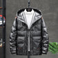 Winter Warm Hooded Jacket Men Plus Velvet Thick Short Shiny Down Jacket