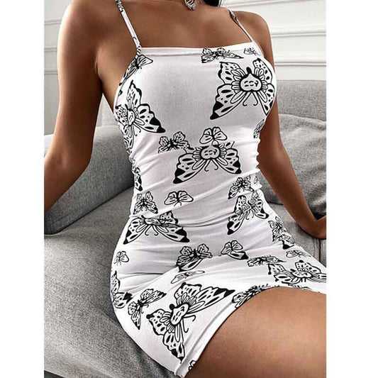 Dress Women's Spring and Summer Sexy Slim Print Dress Suspender Skirt