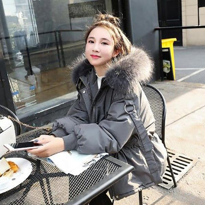 Fashion Trend Short Hooded Fur Collar Women's Down Jacket Autumn and Winter Plus Velvet Thickening Warm White Duck Down Jacket