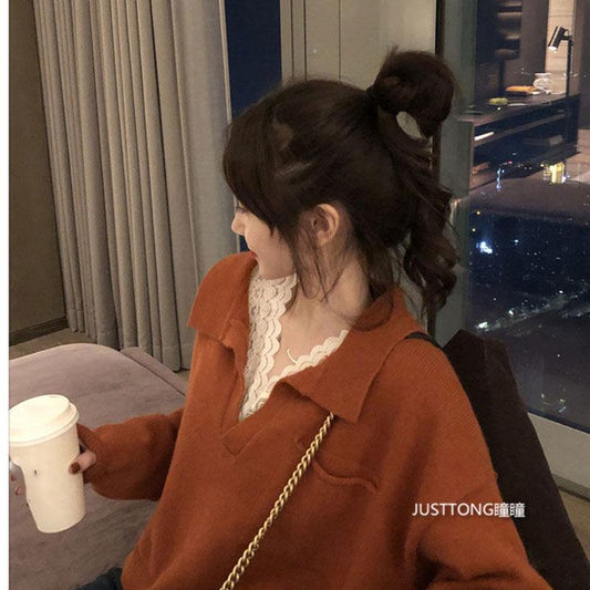 Autumn and Winter Loose Bottoming Shirt European and American Style Fashion Casual Sweater Short Pullover Knitted Blouse