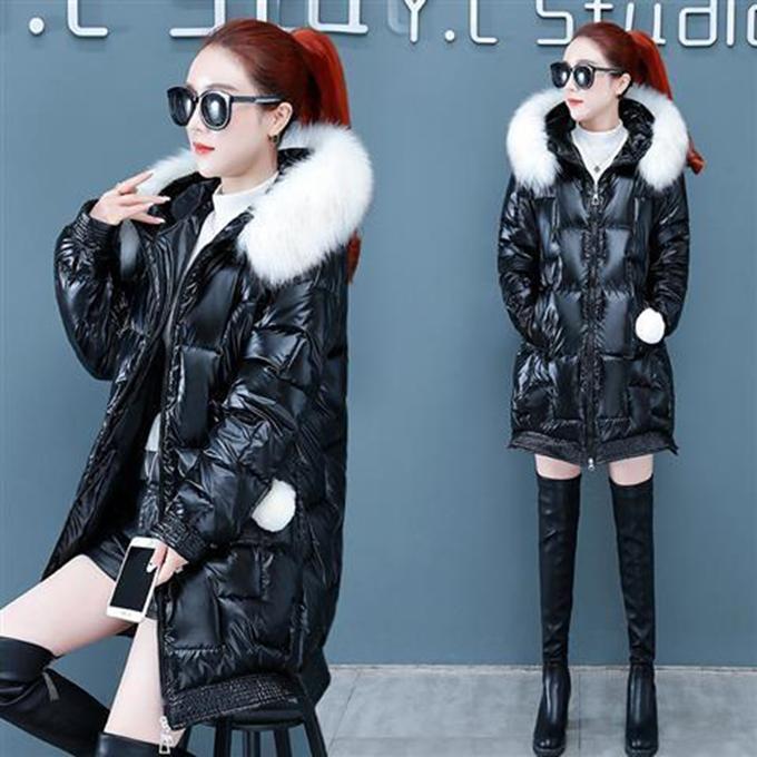 Glossy Mid-length Down Padded Jacket Women's Winter Thickening Bread Coat Cotton-padded Coat Loose Disposable Padded Jacket Padded Coat