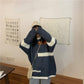 Pofulove Winter Korean Lazy Color-matching Sweater Female Loose Wild Mid-length Pullover Sweater