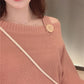 Autumn and Winter Loose Pullover Sweater Feminine Off-shoulder Long-sleeved Knitted Solid Color Warm Bottoming Top