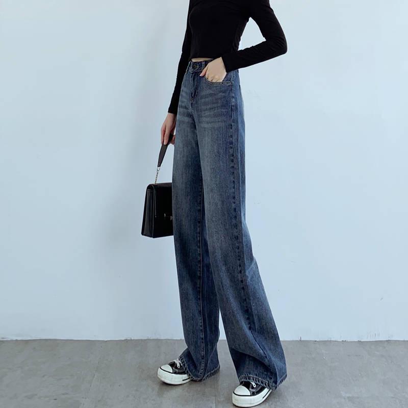 Plus Size Trousers Women High Waist Long Harem Pant Casual Loose Pleated Denim Wide Leg Pants