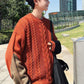 Autumn and Winter Plus Size Men's Knitted Tops Color Matching Long-sleeved Round Neck Sweater Fashion Casual Coat