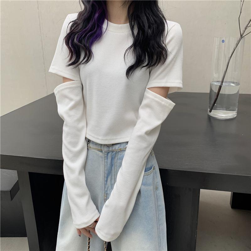 Off Shoulder T Shirt Casual Loose Clothes Tops Pure color Leisure Long Women pullover