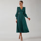 Single Breasted Sexy Dress Party Clud High Waist Satin Long Dress Elegant V Neck Women Midi Dresses Lantern Sleeve