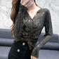 Women's Spring and Autumn Long-sleeved Top V-neck Slim Bottoming Shirt