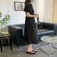 Women's Summer Long Dress Round Neck Puff Sleeves Solid Color V-Neck Dress