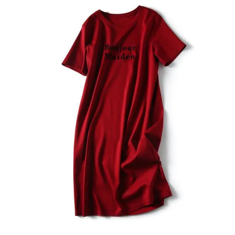 Nightdress Women Dress Girl Loose O-Neck Short Sleeve Casual Long T-shirt Dress Big Loose Home Comfort Pajamas