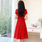 Women's Summer Skirt V-Neck Sweet Solid Color Tie Bow A-Line Dress