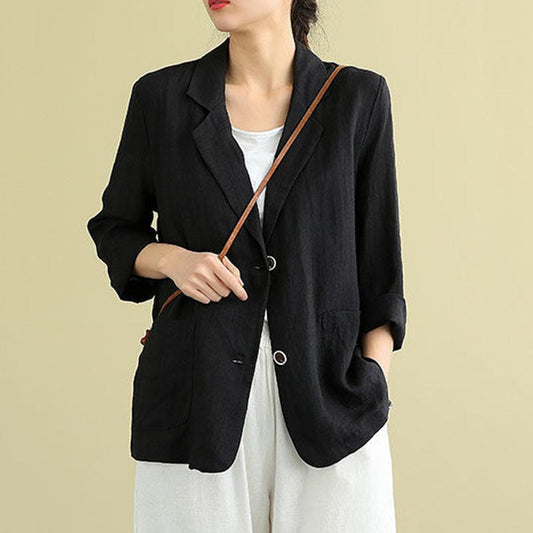 Loose Solid Color Cotton and Linen Small Suit Spring and Summer Linen Top All-match Long-sleeved Casual Temperament Jacket Women