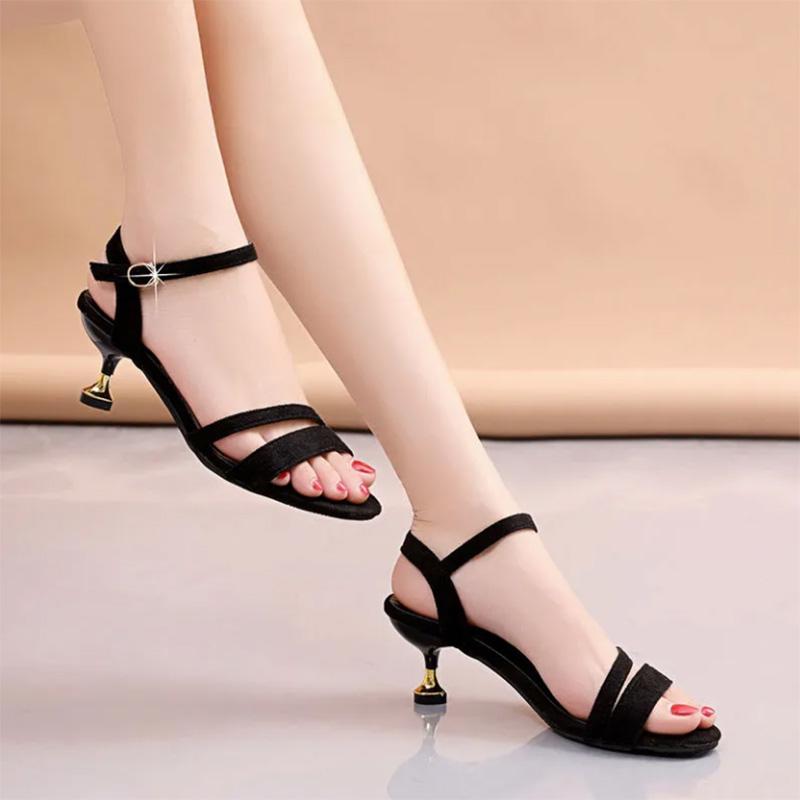 Leather Sandals with One Word Belt Women's All-match Sexy High-heeled Shoes Women's Stiletto Large Size Sandals 3cm/5cm