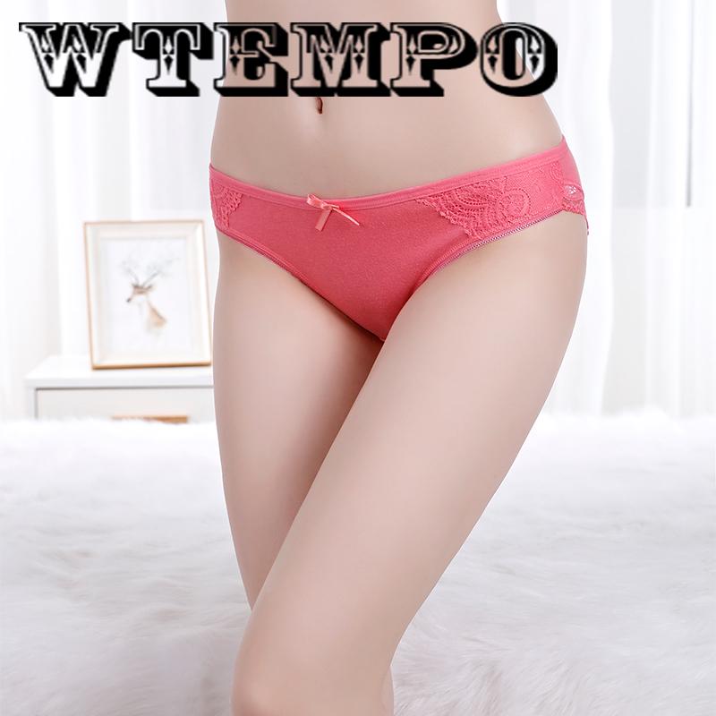 WTEMPO 6 Pcs/Lot Victoria breathable Cotton Women Girls Briefs Sexy Thong Lace set Panties