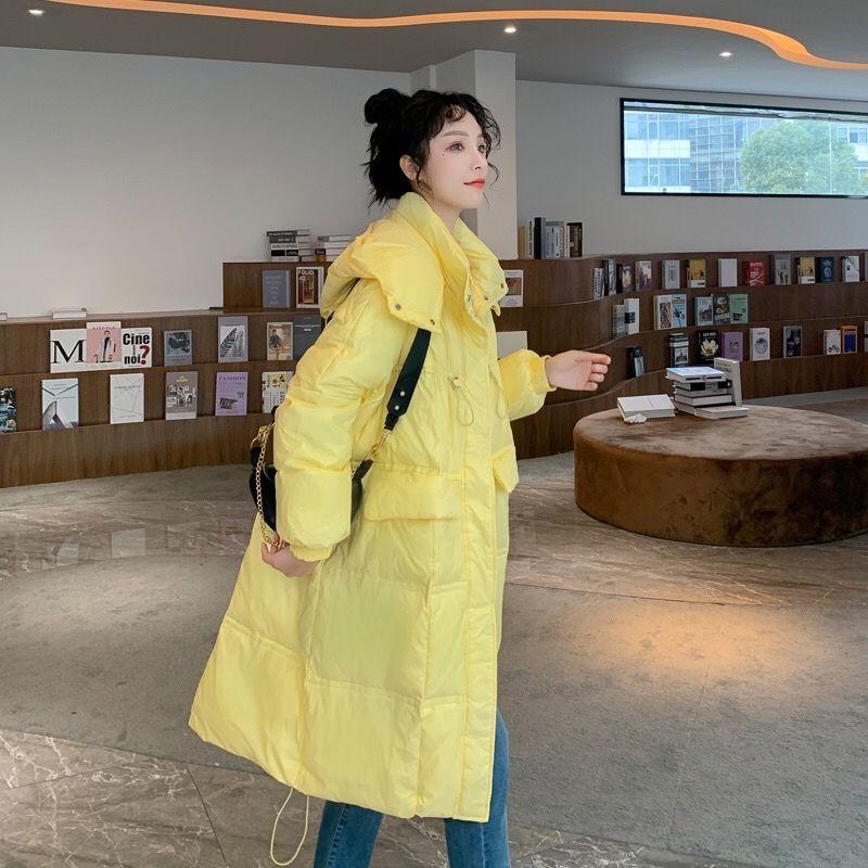 Mid-length Loose Bread Jacket White Duck Down Jacket Women Long Over The Knee Thick and Warm Loose