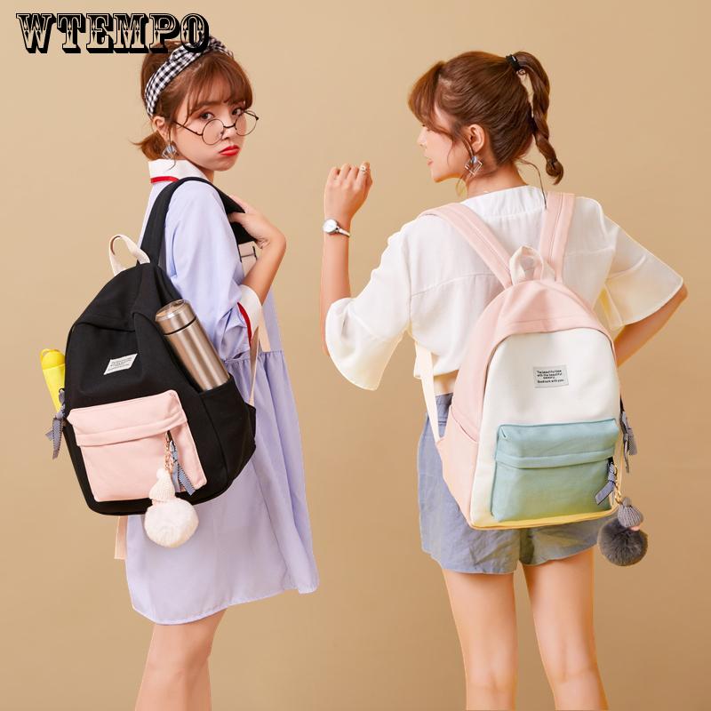 Canvas Backpacks Candy Color Waterproof School Bags Girls Laptop Backpacks Patchwork Backpack
