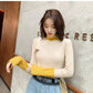 PofuLove Winter Long-sleeved Slim-fit Color-block Turtleneck Reversible Plus Velvet Bottoming Shirt