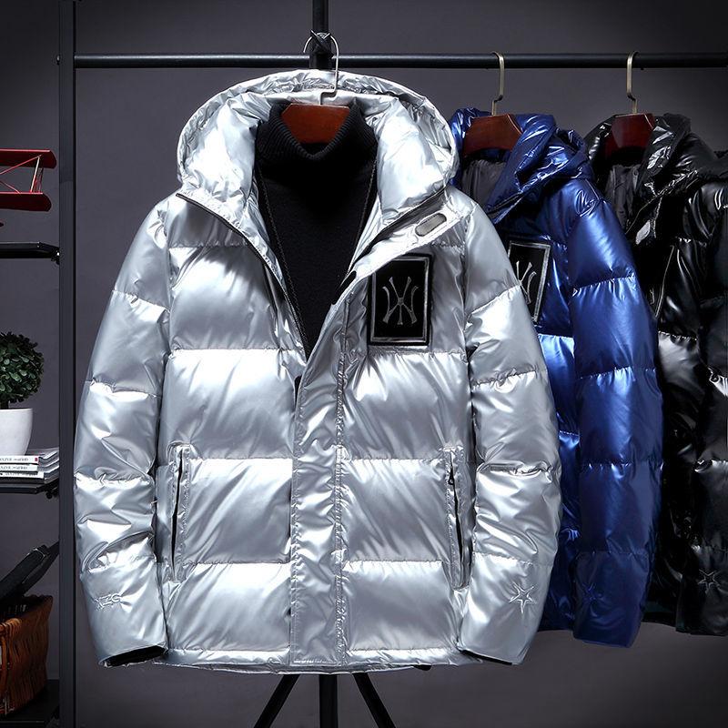 White Duck Down Men's Down Jacket Winter Fashion Trend Stand-up Collar Shiny Face Slim Black Jacket