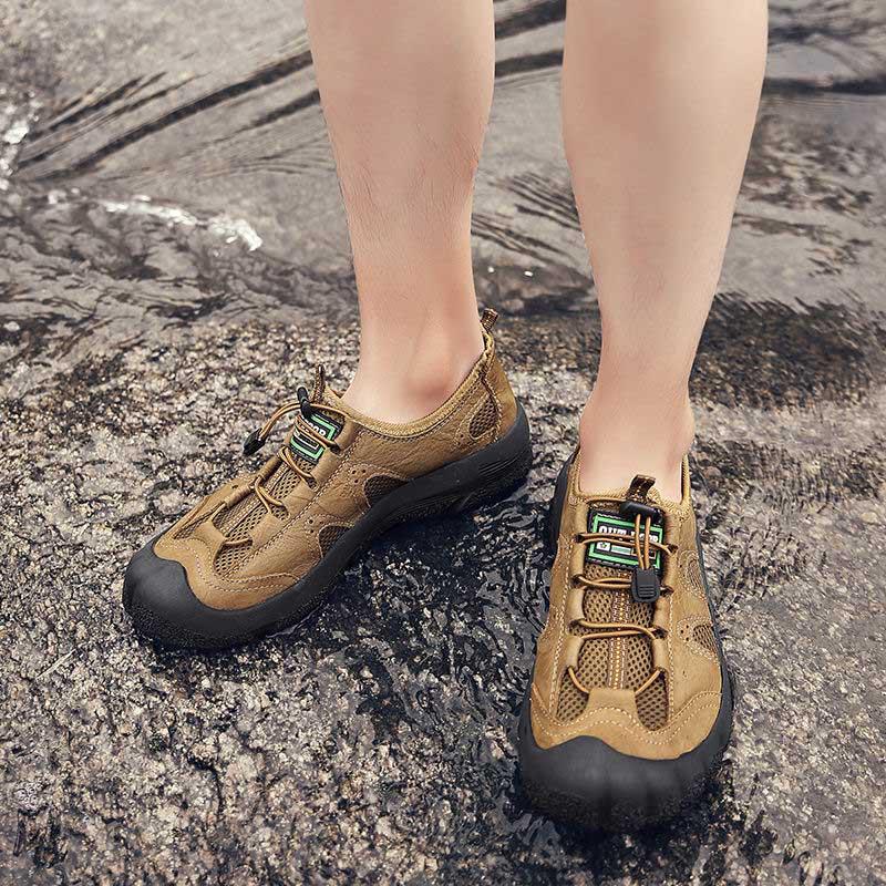 Plus Size 38-46 Men Outdoor Water Sneaker Non Slip Hiking Climbing Aqua Shoes Beach Barefoot Upstream Shoes Leather Seaside Shoes