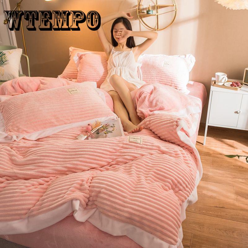 4pcs Bedding Sets Home Living High Quality Winter Fleece Duvet Cover Set Plush Bed Sheet