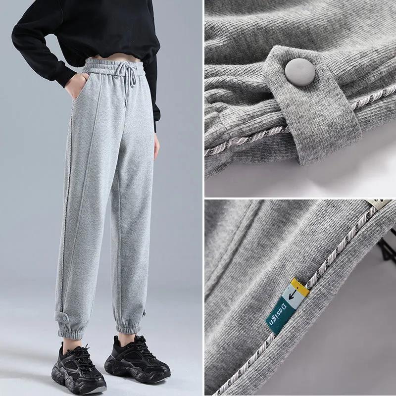 Cotton Casual Harem Pants Female Summer Beam Foot Guard Pants Female Korean Version Loose and Thin Gray Sweatpants