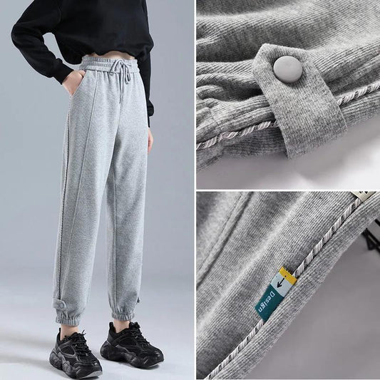 Cotton Casual Harem Pants Female Summer Beam Foot Guard Pants Female Korean Version Loose and Thin Gray Sweatpants