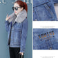 Short Denim Cotton Jacket Female Winter Korean Fashion Loose Plus Velvet Cotton Coat Large Fur Collar Padded Jacket