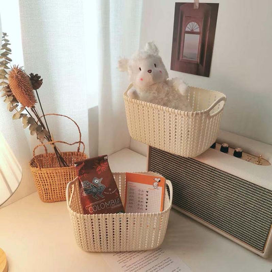 Desktop Cosmetics Storage Box Imitation Vine-plastic Basket Woven Supplies Storage Basket