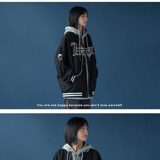 Hooded Sweater Student Loose Cardigan Baseball Uniform Jacket Zipper Jacket Women