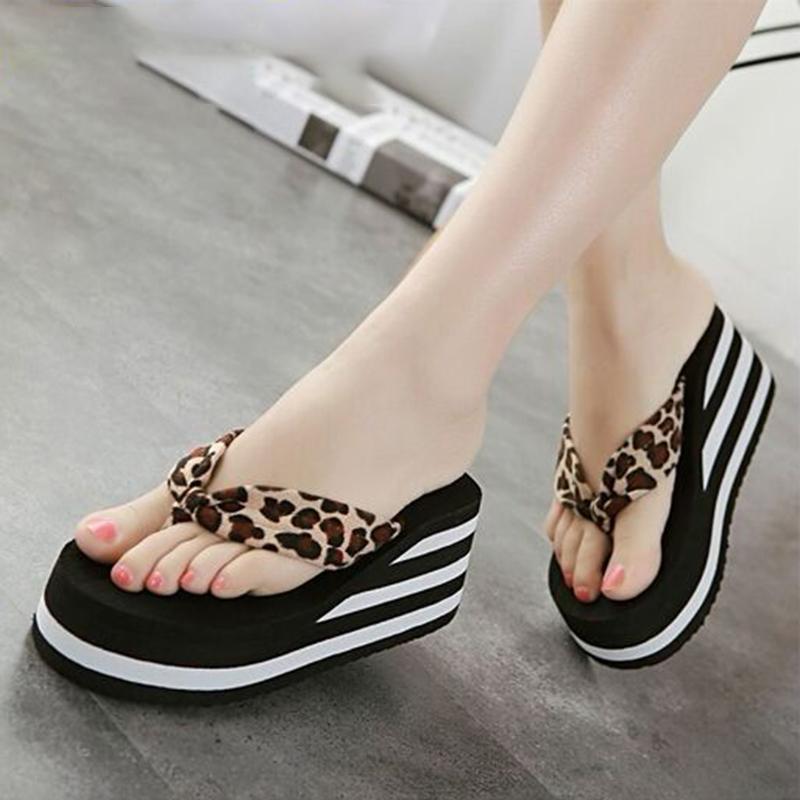 High-heeled Slippers Women Wear Non-slip Slope with Flip-flops High-heeled Platform Sandals and Slippers Beach Shoes In Summer