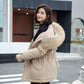 Parker Down Padded Jacket with Faux Fur Collar Mid-length Hooded Loose and Warm Winter Plus Velvet Thick Coat Is Soft and Comfortable