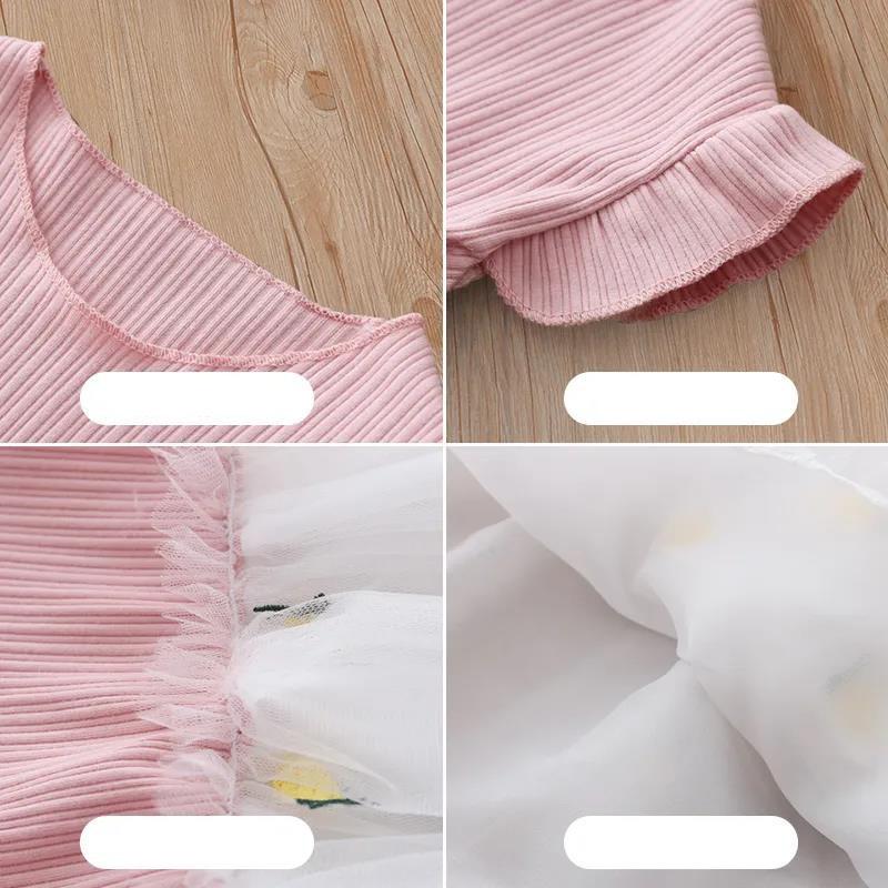 Girls Dress Summer Sweet Splicing Mesh Pineapple Skirt Kids Short Sleeve Vest Princess Dress Puff Skirt
