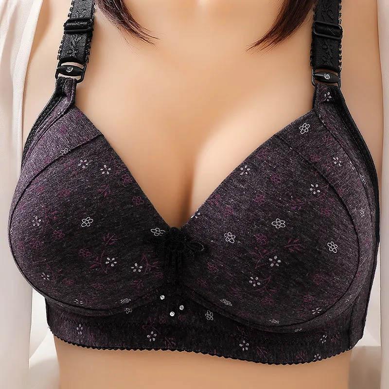 Pure Color Printing Large Size Free Lightweight No Steel Bra Thin Style Bra Comfortable Push-Up Shape Breathable Soft Bra