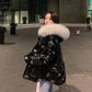 Glossy Down Padded Jacket Women Short Winter Fluffy Big Fur Collar Hooded Loose Padded Padded Jacket Winter Loose Bread Short Padded Jacket