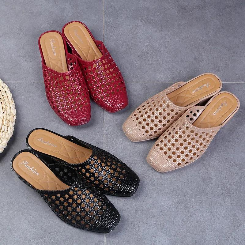 Beach Slippers Women Wear Baotou Summer Middle Heel Mother Shoes To Increase Outdoor All-match Non-slip Slippers High Heels